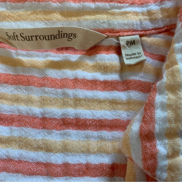 Soft Surroundings PETITE MEDIUM Escambia Gauze Shirt  Peach Orange White Stripe - Picture 12 of 14